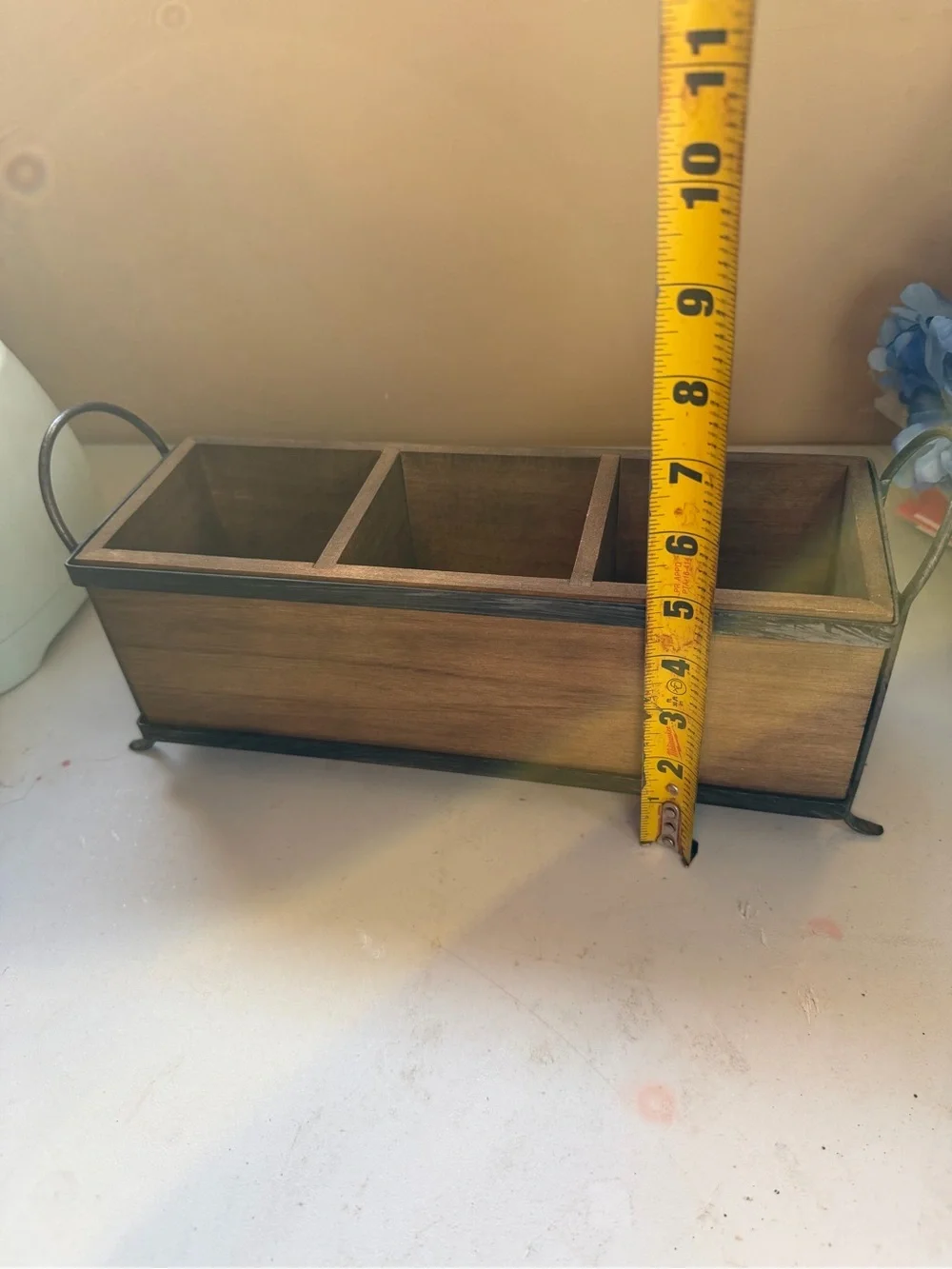 Wooden Three-Compartment Organizer - Natural Brown